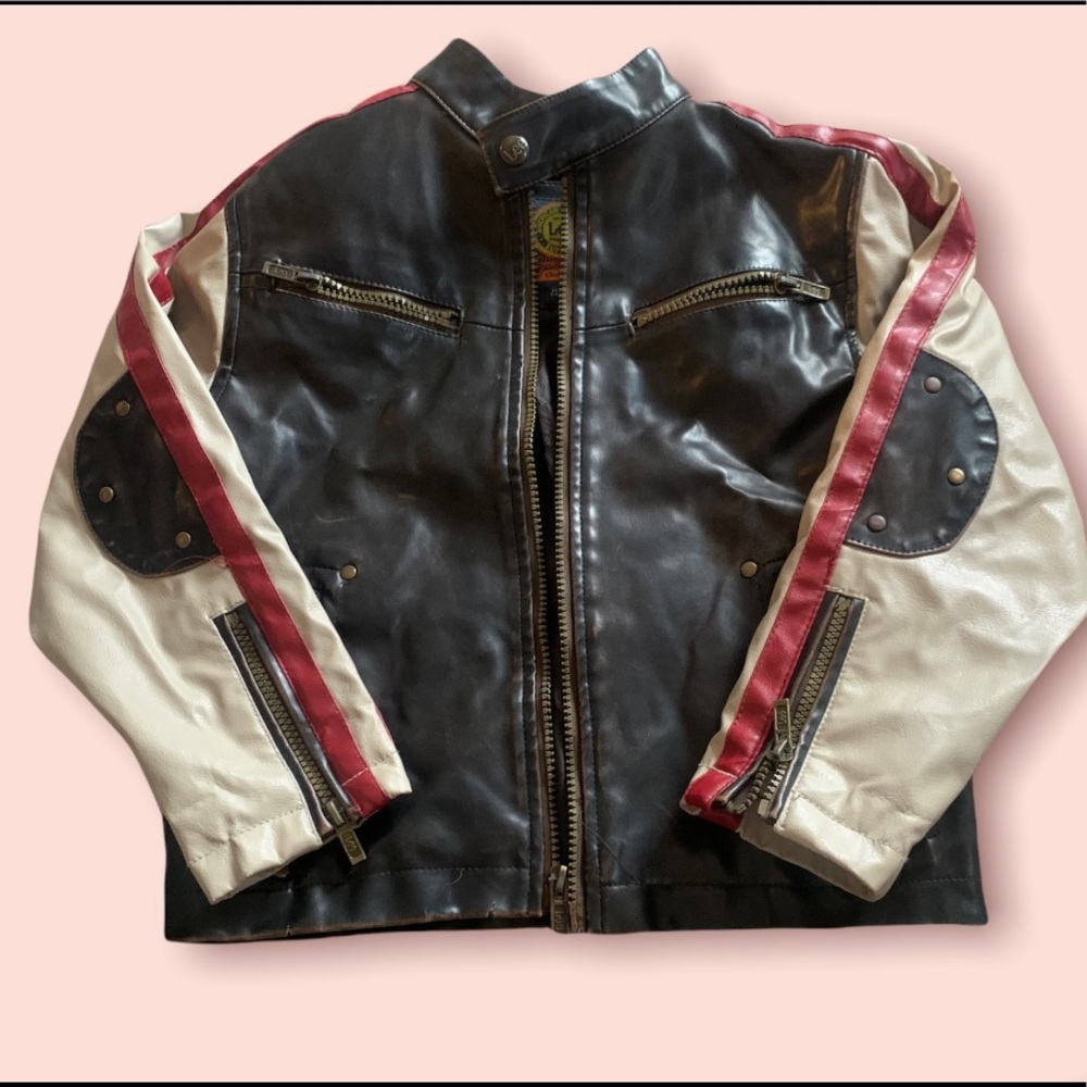 Lee Brand Faux Brown  Leather Boys Jacket Size 5/6 Medium
